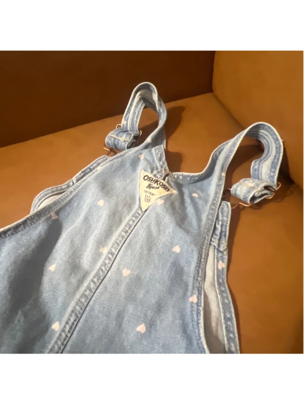 Girls OshKosh B'gosh Denim Heart Print Overalls, Size 4T, Blue and White